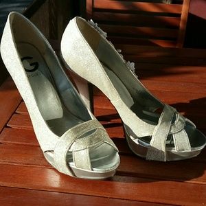 silver glam peeptoe pumps